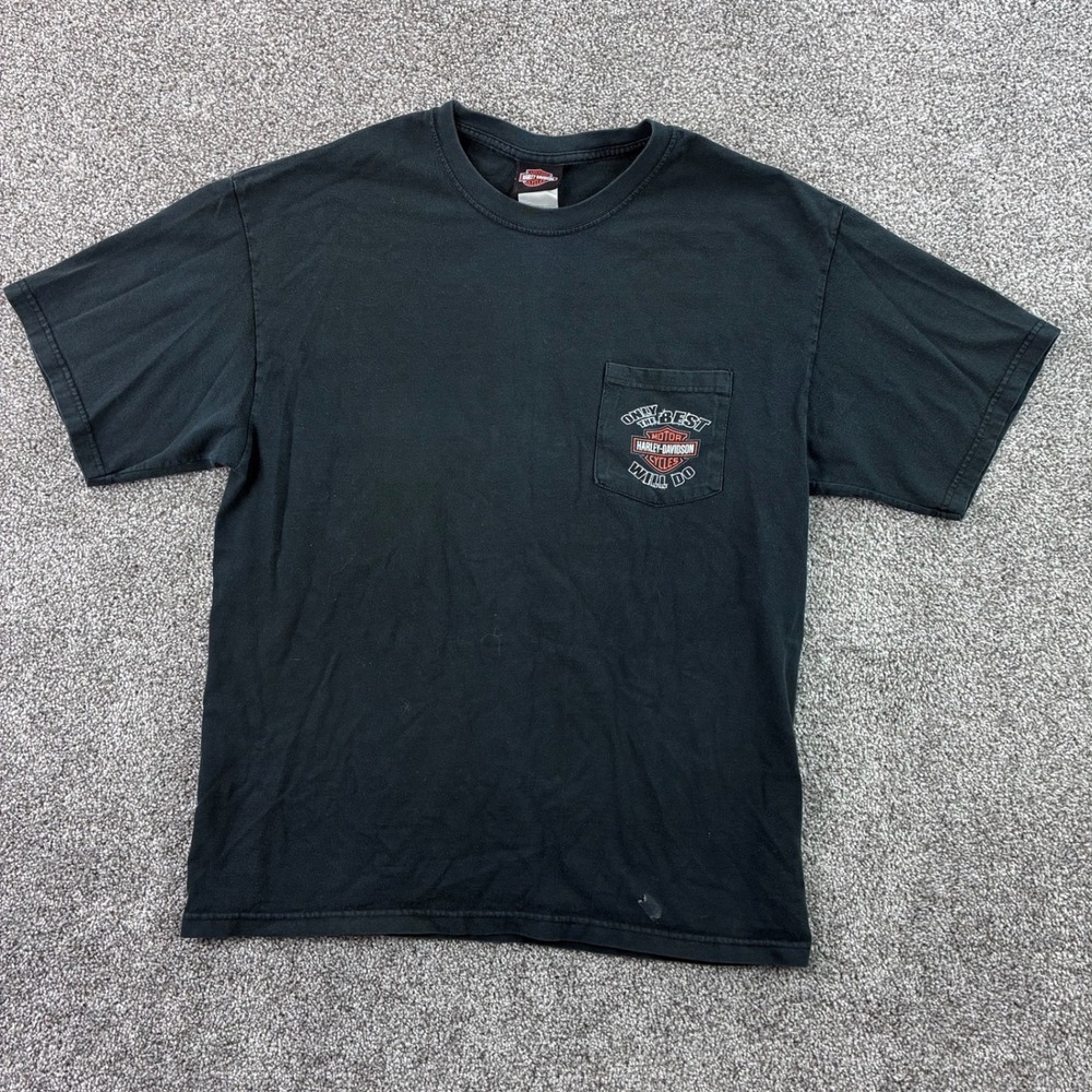 Vintage Harley Davidson Shirts Mens Large Black Pocket Flames Logo Biker Grunge